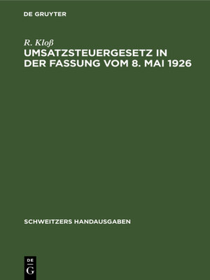 cover image of Umsatzsteuergesetz in der Fassung vom 8. Mai 1926